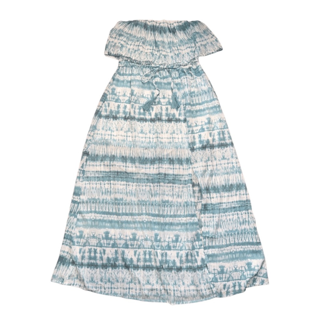 NWT Women’s Strapless Teal Tie Dye Print Maxi Dress